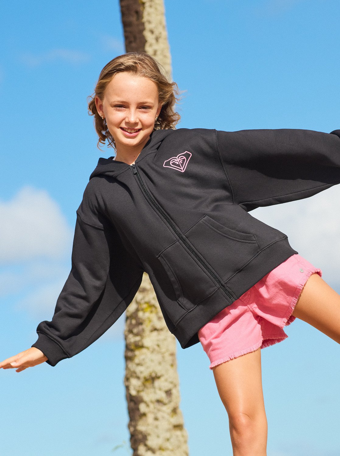 Midnight Hike Brushed - Girls 4-16's Black Zip-Up Hoodie | Roxy