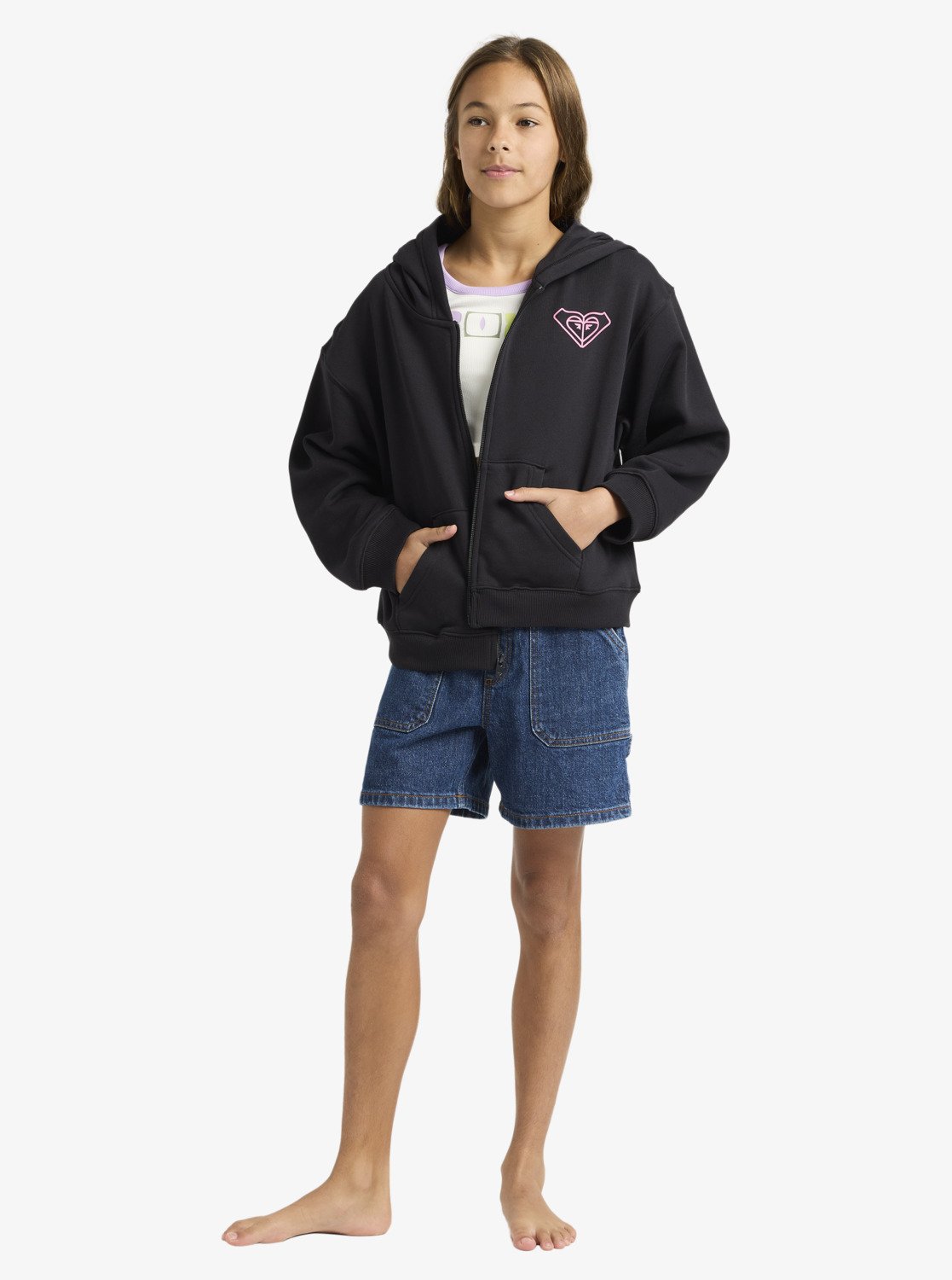 Midnight Hike Brushed - Girls 4-16's Black Zip-Up Hoodie | Roxy