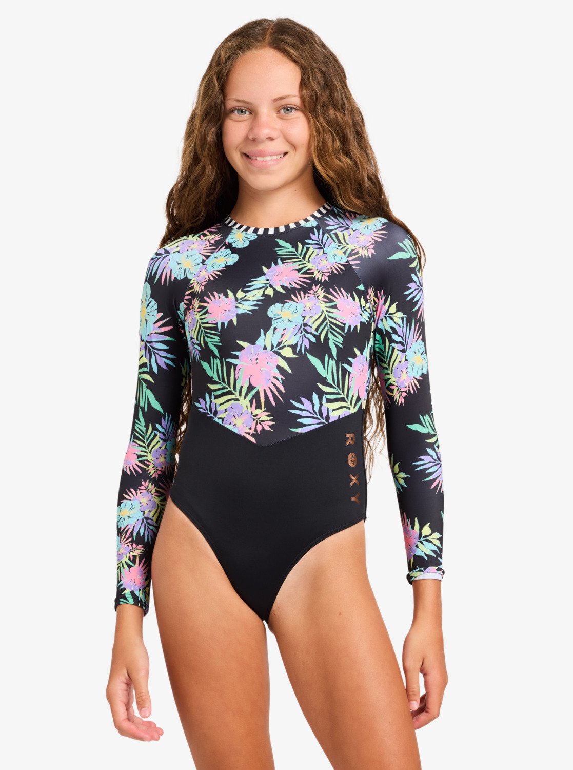 Roxy Active - Girls 6-16's Black Long Sleeve One-Piece Swimsuit | Roxy