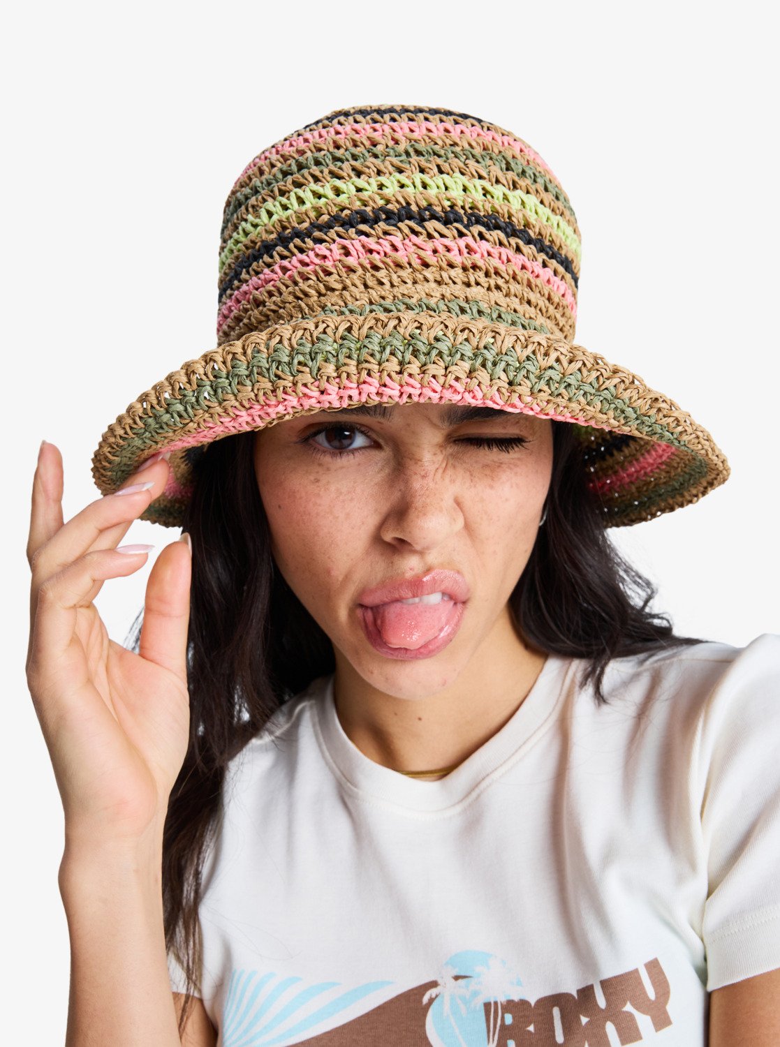 Candied Peacy - Women's Beige Straw Bucket Hat | Roxy