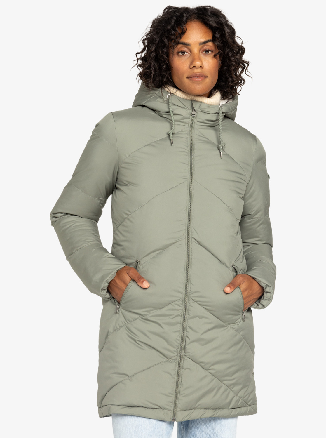 Better Weather - Women's Green Long Hooded Puffa Jacket | Roxy