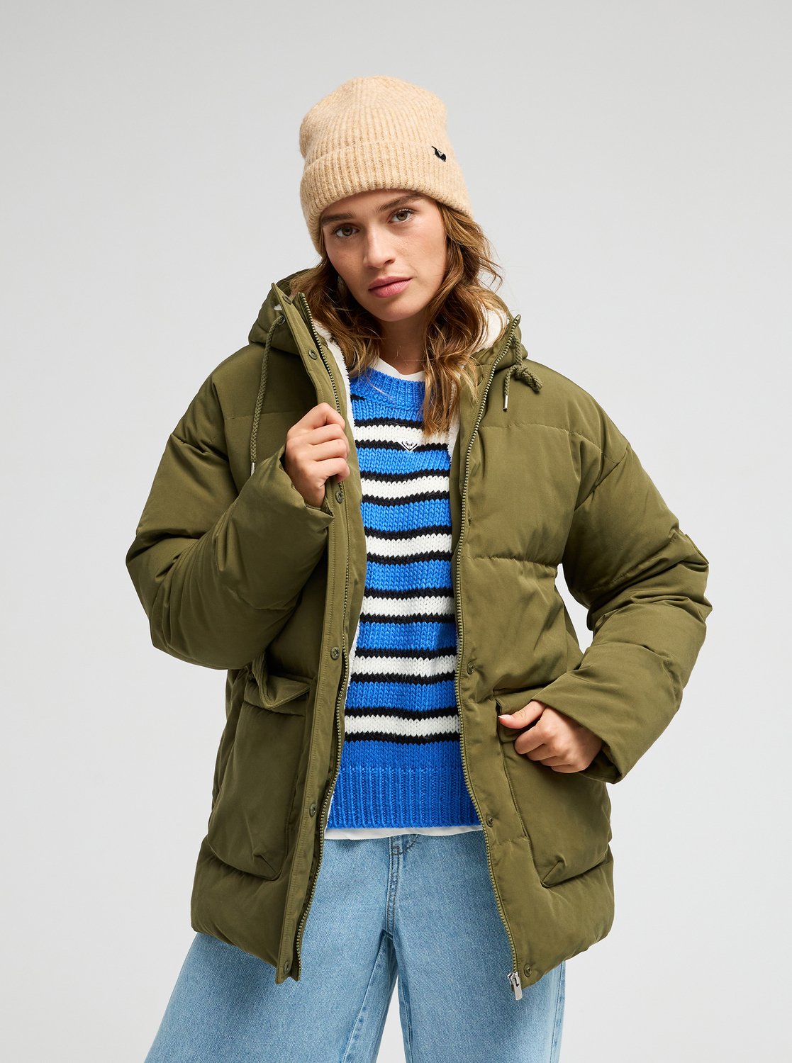 Seaside Memories - Women's Green Hooded Coat Jacket | Roxy