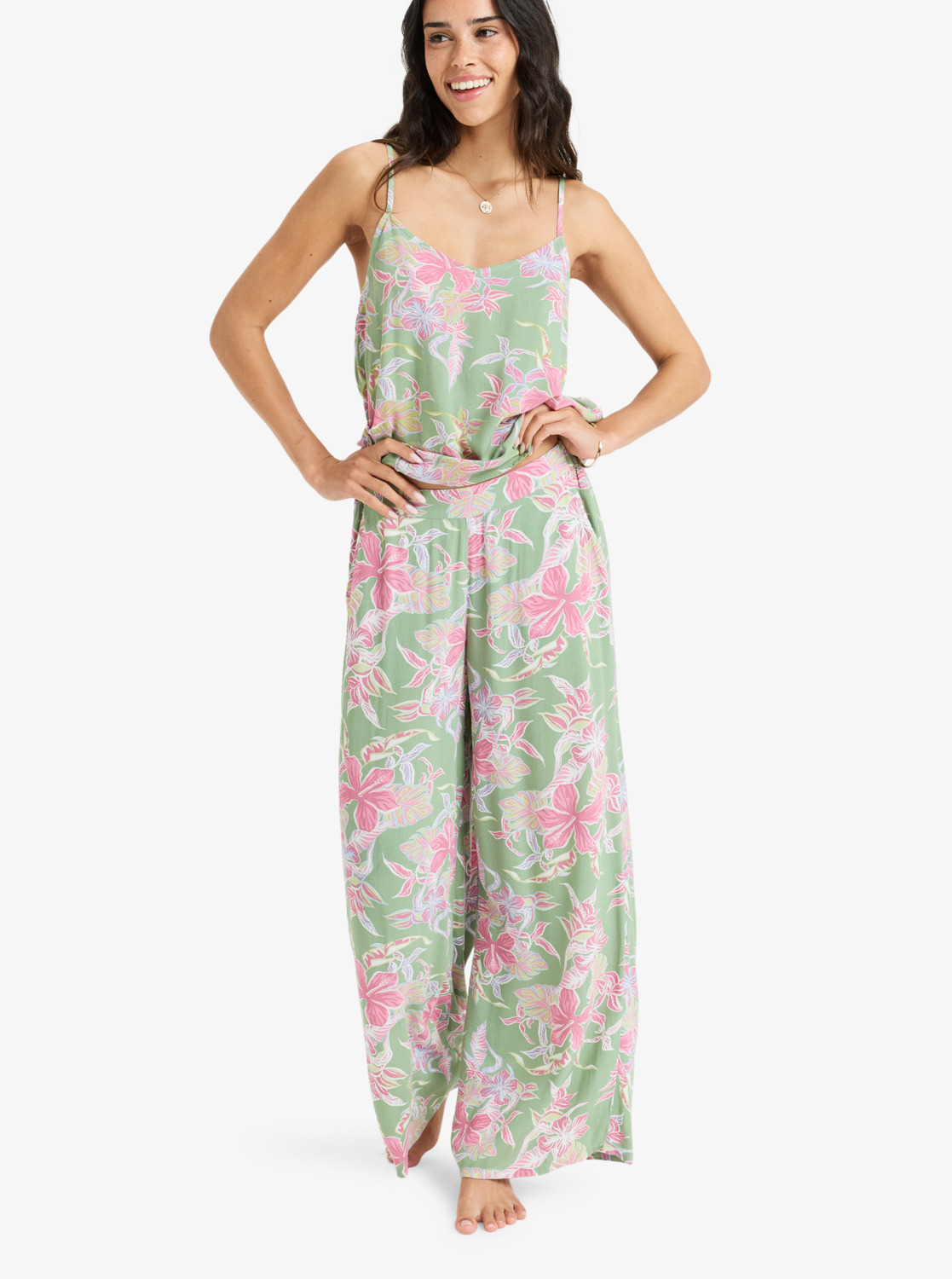 Hibiscus Island - Women's Green Elastic Waist Pants | Roxy