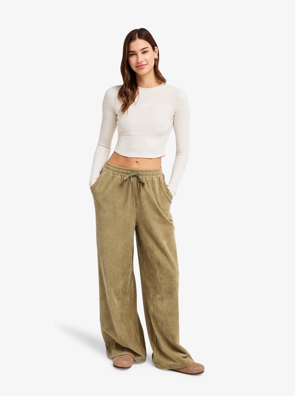 Lekeitio Knit - Women's Green Easy Wear Pull On Corduroy Trousers