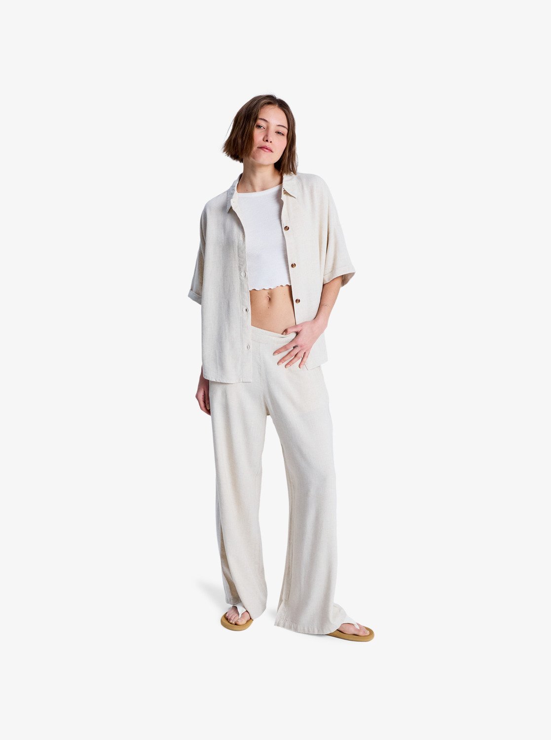Midnight Avenue Solid - Women's Beige Elasticated Trousers | Roxy