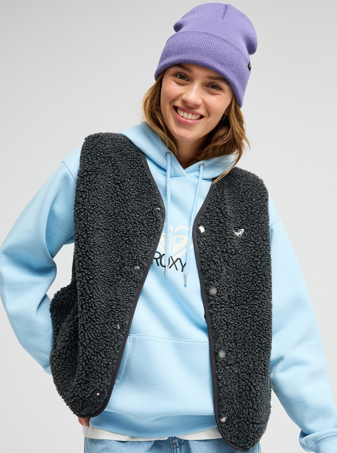 Iconic Town - Women's Black Sherpa Polar Fleece Vest | Roxy