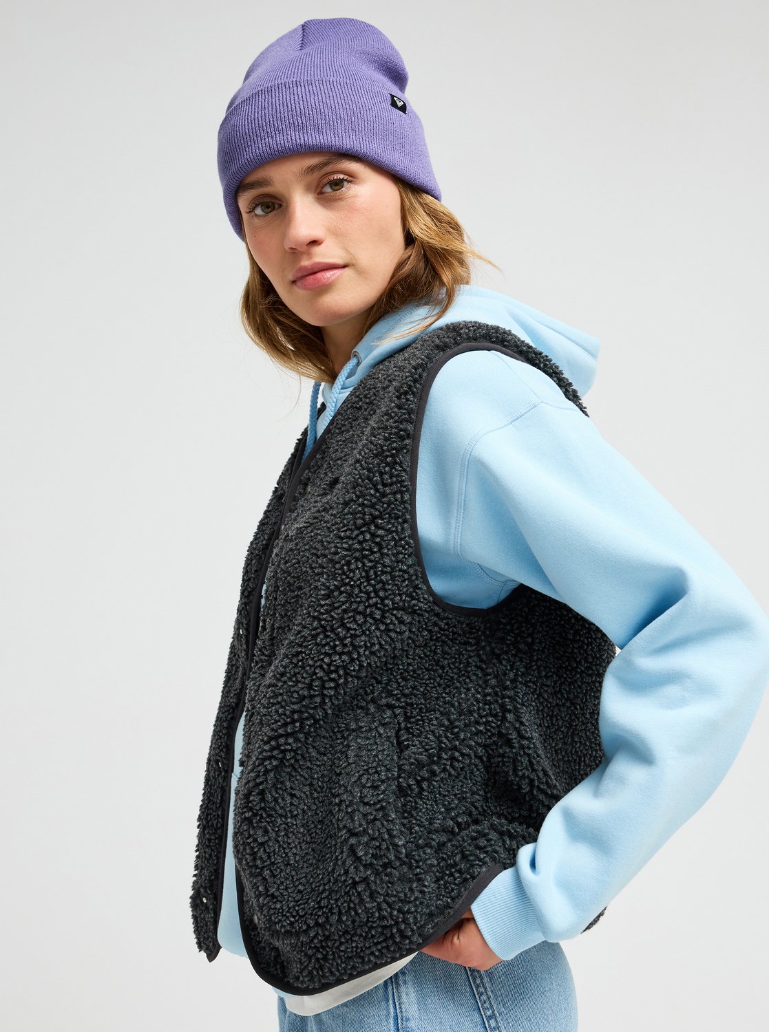 Iconic Town - Women's Black Sherpa Polar Fleece Vest | Roxy
