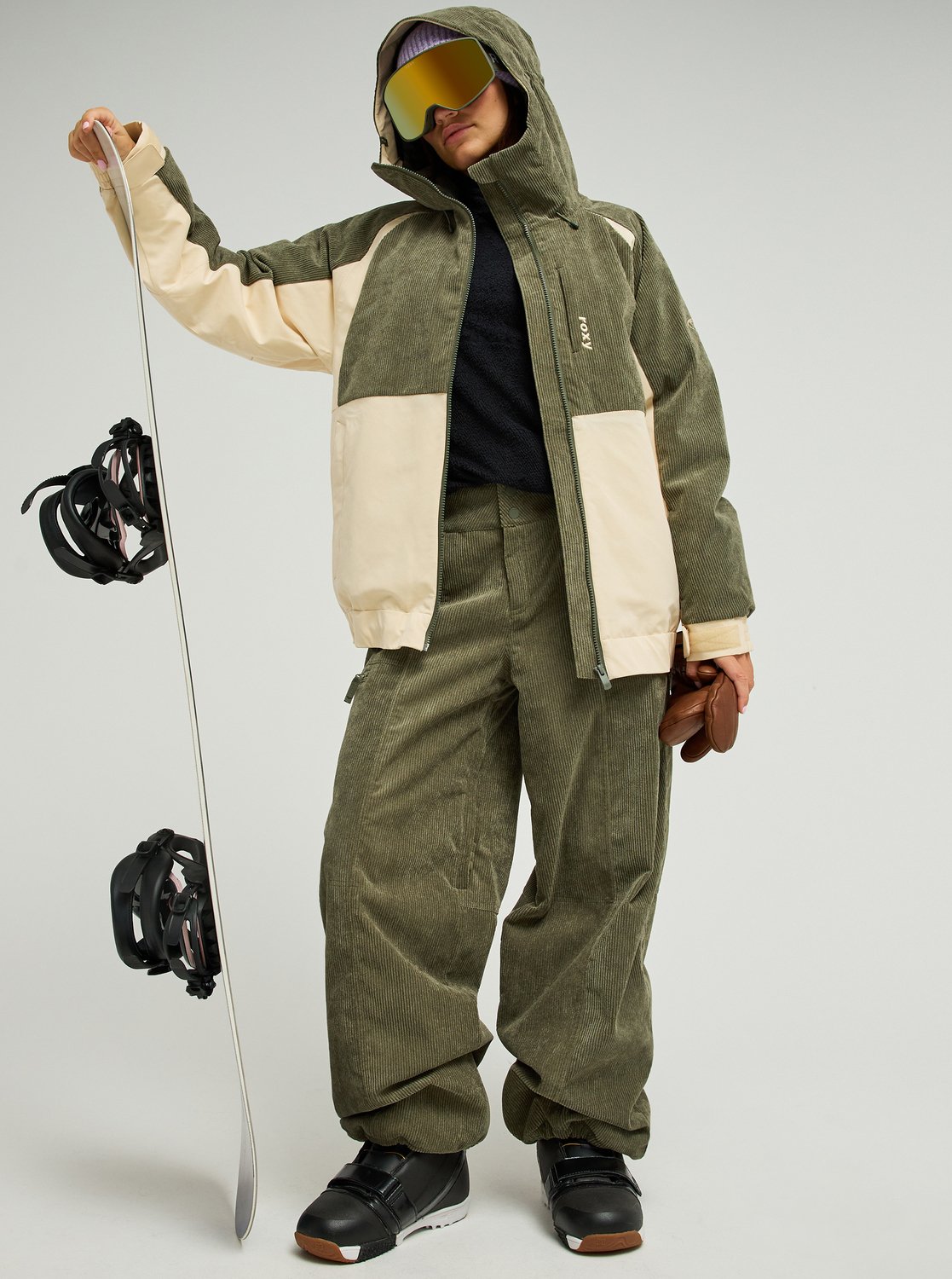 10K Airdrift Cord - Women's Green Corduroy Technical Snow Pants | Roxy