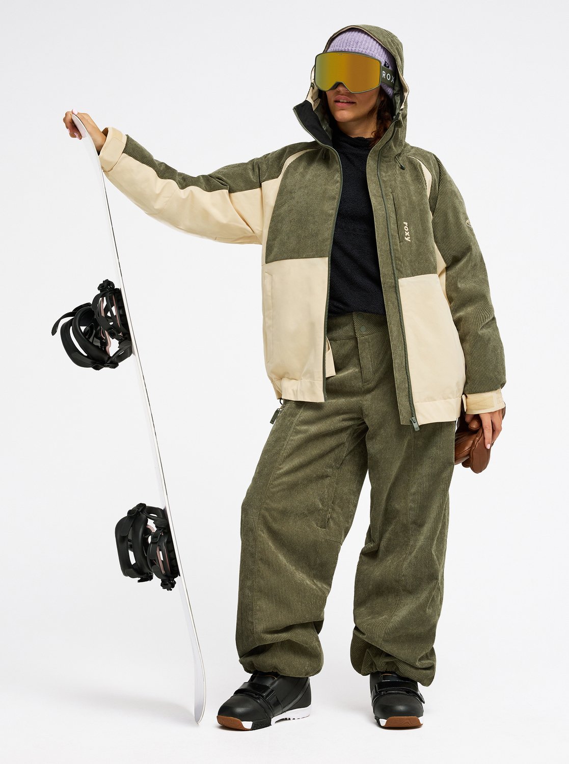 10K Airdrift Cord - Women's Green Corduroy Technical Snow Pants | Roxy