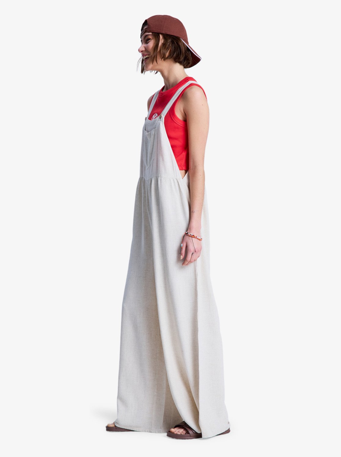 Easy Isle - Dames Beige Jumpsuit met Wijde pijpen | Roxy