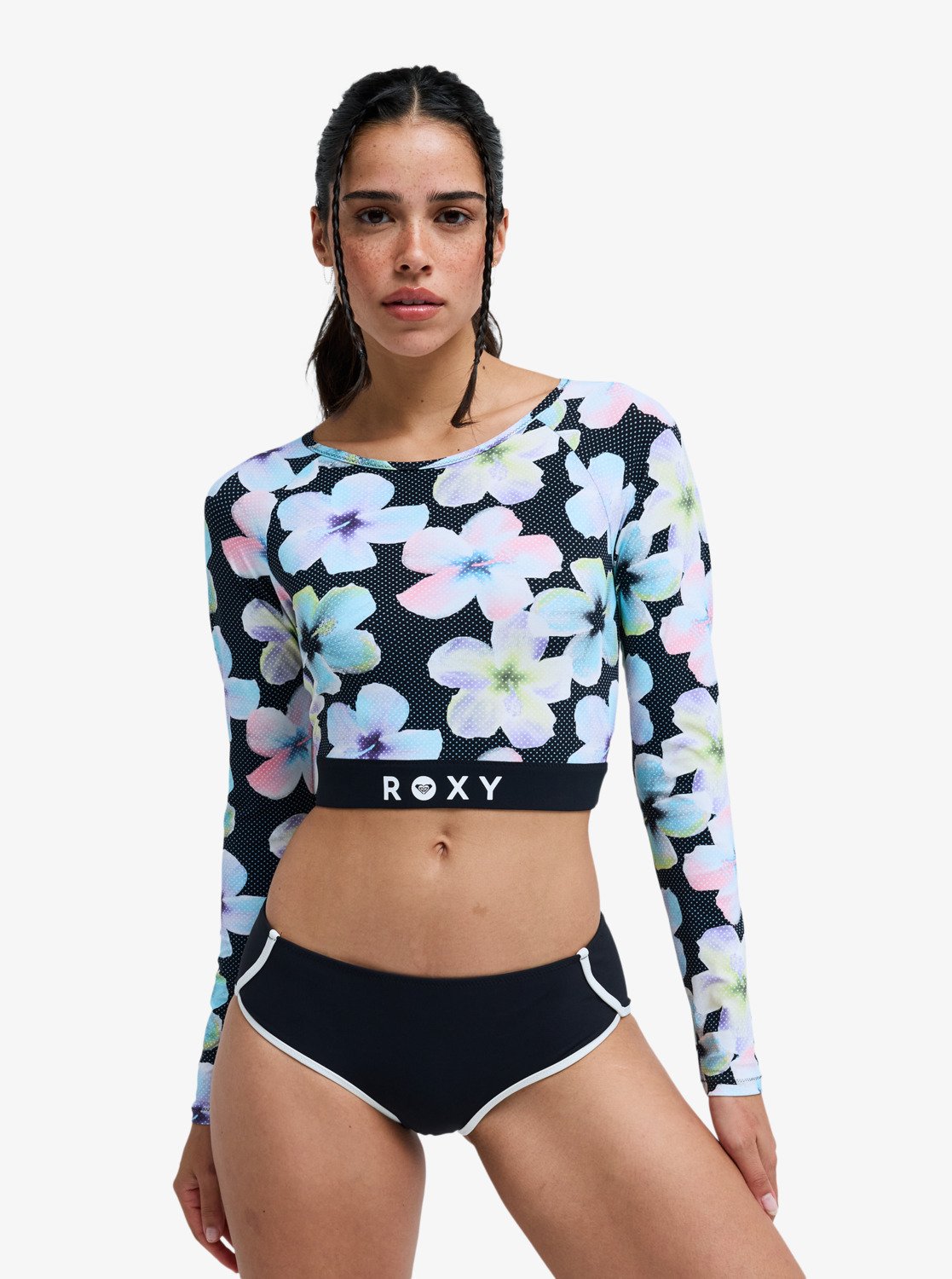 Roxy Active - Women's Black Long Sleeve Cropped Rash Vest | Roxy