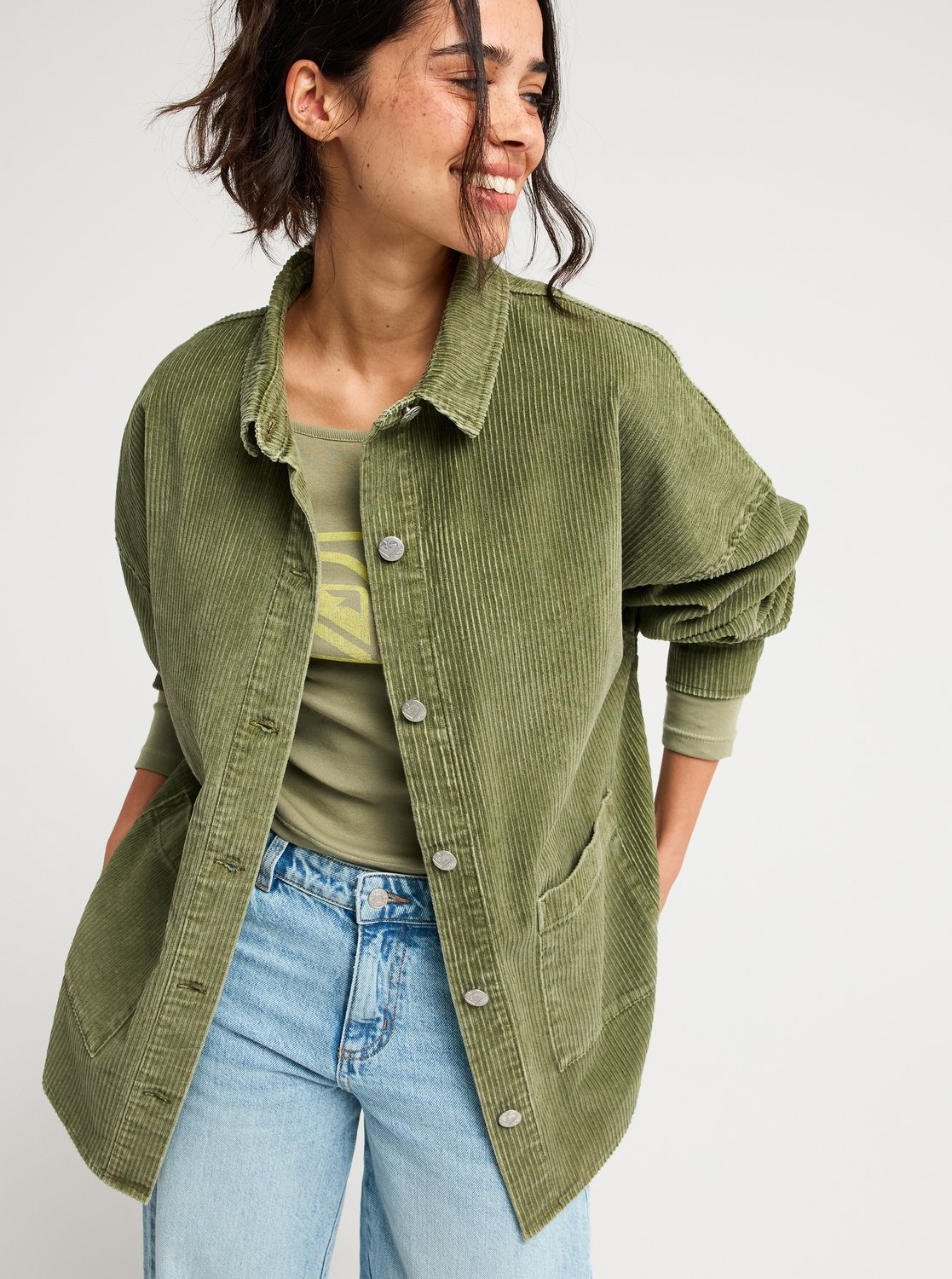 Kick Back Washed - Women's Green Oversized Corduroy Jacket | Roxy