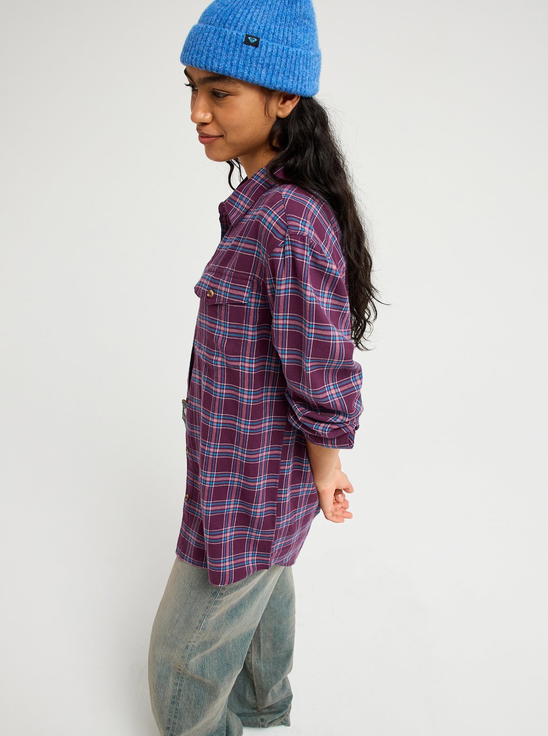トップス Houseonthehill check 100 Let It Go Check - Women's Purple Long Sleeve Checkered Shirt | Roxy