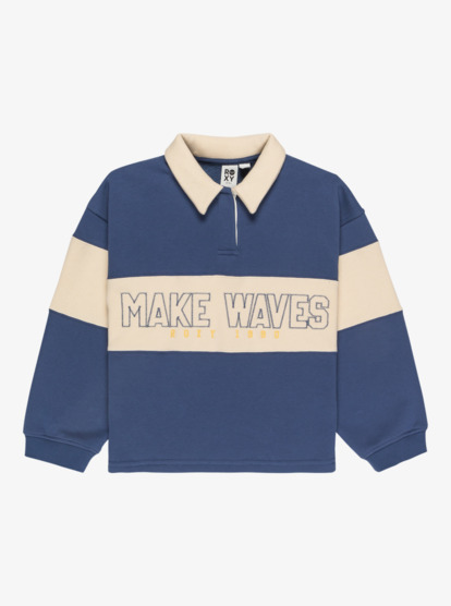 roxy, Iconic Waves - Sweatshirt com colarinho de camisa em bloco de cor para raparigas 4-16, VINTAGE INDIGO (byl0) Iconic Waves - Colour Block Shirt Collar Sweatshirt for Girls 4-16  ERGFT04025