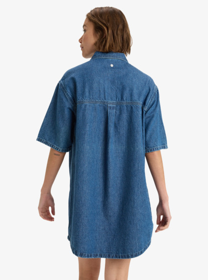 roxy, Afternoon Skies - Mini denim overhemdjurk met korte mouw voor Dames, MEDIUM BLUE (bmtw) Afternoon Skies - Denim Short Sleeve Mini Shirtdress for Women  ERJDD03010