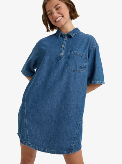 Afternoon Skies - Denim Short Sleeve Mini Shirtdress for Women  ERJDD03010