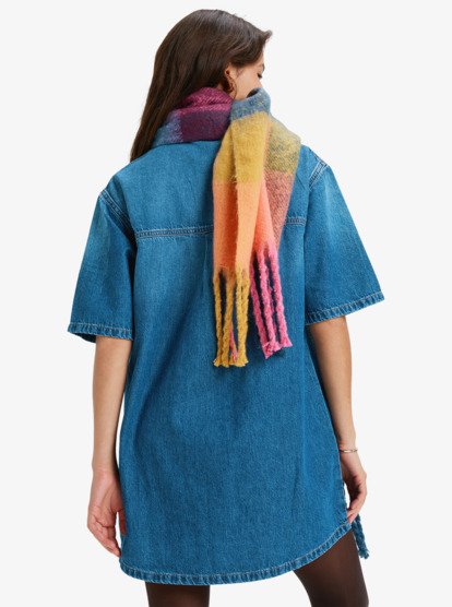 roxy, Afternoon Skies - Mini denim overhemdjurk met korte mouw voor Dames, MEDIUM BLUE (bmtw) Afternoon Skies - Denim Short Sleeve Mini Shirtdress for Women  ERJDD03010