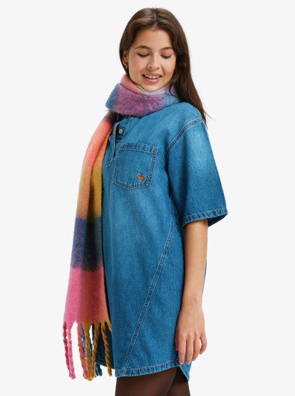 roxy, Afternoon Skies - Mini denim overhemdjurk met korte mouw voor Dames, MEDIUM BLUE (bmtw) Afternoon Skies - Denim Short Sleeve Mini Shirtdress for Women  ERJDD03010