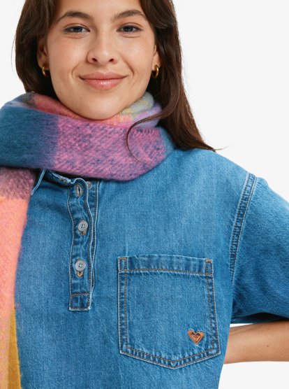 roxy, Afternoon Skies - Mini denim overhemdjurk met korte mouw voor Dames, MEDIUM BLUE (bmtw) Afternoon Skies - Denim Short Sleeve Mini Shirtdress for Women  ERJDD03010