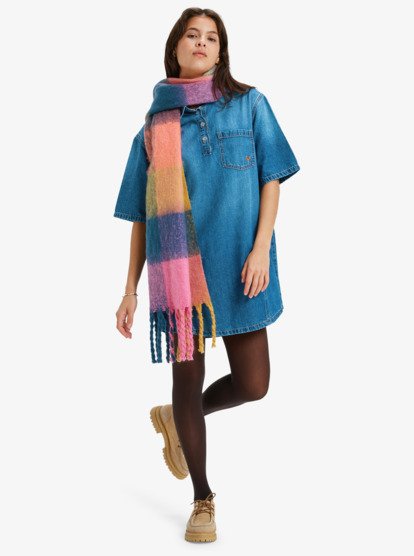 roxy, Afternoon Skies - Mini denim overhemdjurk met korte mouw voor Dames, MEDIUM BLUE (bmtw) Afternoon Skies - Denim Short Sleeve Mini Shirtdress for Women  ERJDD03010