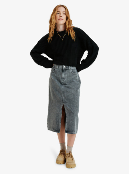 roxy, Cold Winds - Midi Length Denim Skirt for Women, MID GREY (kph0) Cold Winds - Midi Length Denim Skirt for Women  ERJDK03039