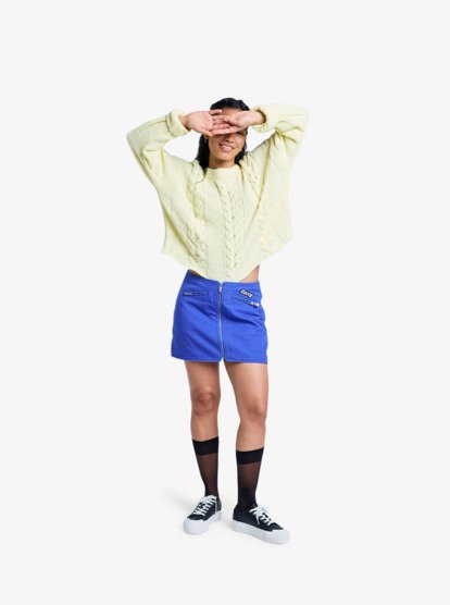 roxy, Chloe Kim - Minijupe style moto pour Femme, DAZZLING BLUE (ppm0) Chloe Kim - Moto Style Mini Skirt for Women  ERJDK03041