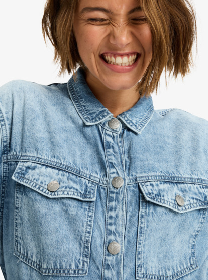 roxy, Coastal Weekend - Long Sleeve Denim Romper for Women, BEAU BLUE (bsbw) Coastal Weekend - Long Sleeve Denim Romper for Women  ERJDO03001