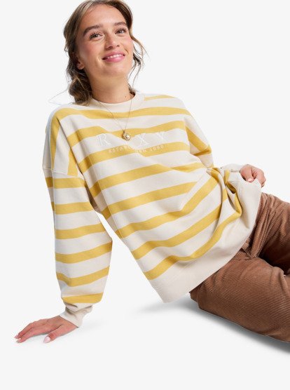 roxy, Strictly Stripes Oversized - Sweat oversize à rayures pour Femme, OCHRE STRICTLY STRIPE (yhv2) Strictly Stripes Oversized - Oversized Striped Sweatshirt for Women  ERJFT05004