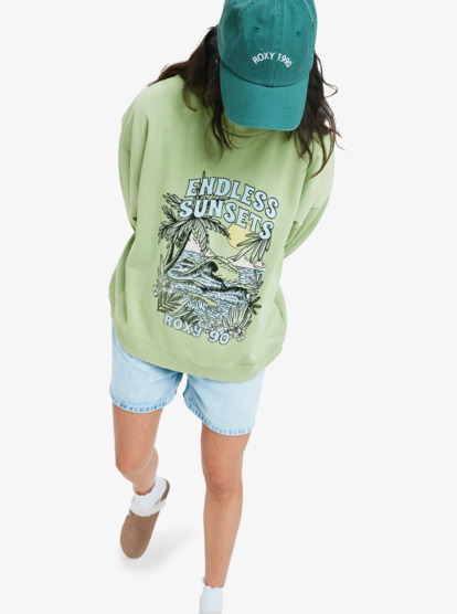roxy, Lineup Oversized - Oversized sweater met vintage gewassen effect voor Dames, LEAF GREEN (ghc0) Lineup Oversized - Oversized Sweatshirt With Vintage Wash Effect for Women  ERJFT05005