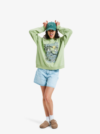 roxy, Lineup Oversized - Oversized sweater met vintage gewassen effect voor Dames, LEAF GREEN (ghc0) Lineup Oversized - Oversized Sweatshirt With Vintage Wash Effect for Women  ERJFT05005