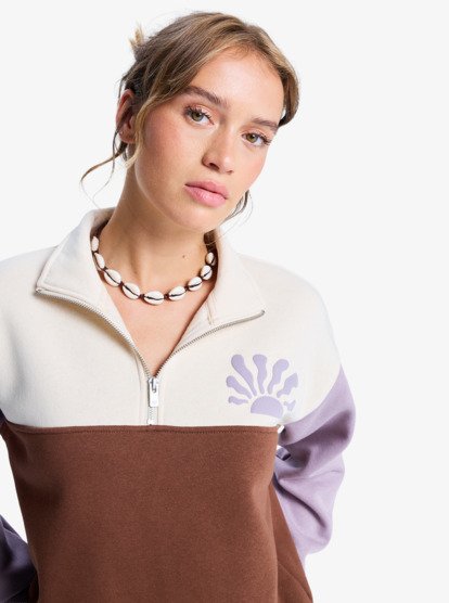 roxy, View Point Block - Polaire colorée à col zippé pour Femme, TIRAMISU (csq0) View Point Block - Half Zip Colour Block Fleece for Women  ERJFT05014