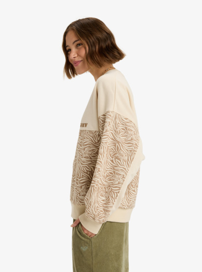 roxy, Gone Wild Block - Fleece met bedrukt vlak voor Dames, PARCHMENT ANIMAL FLORAL (tec7) Gone Wild Block - Fleece With Printed Block for Women  ERJFT05040
