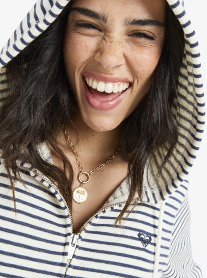 roxy, Perfect Stripe - Sweat à capuche zippé rayé pour Femme, MOOD INDIGO SMALL STRIPE (xbww) Perfect Stripe - Striped Zip Hoodie for Women  ERJFT05041