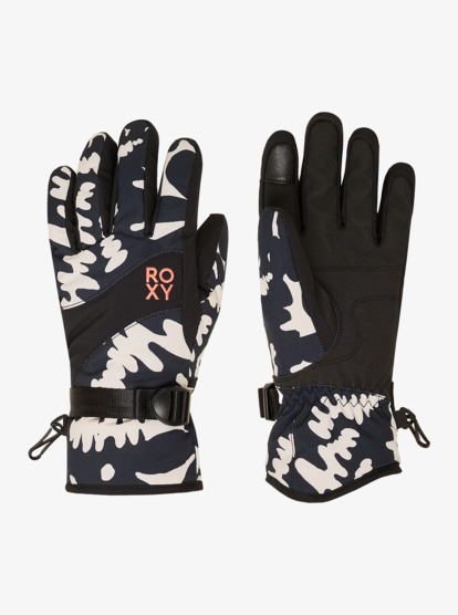 roxy, Roxy Jetty - Gants techniques ski/snowboard pour Femme, TRUE BLACK BIG FLOWER (kvj2) Roxy Jetty - Technical Snow Gloves for Women  ERJHN03271