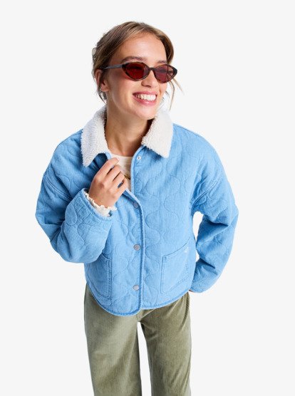 roxy, Not So Basic - Veste en denim doublée en sherpa pour Femme, BEAU BLUE (bsbw) Not So Basic - Sherpa Lined Denim Jacket for Women  ERJJK03675