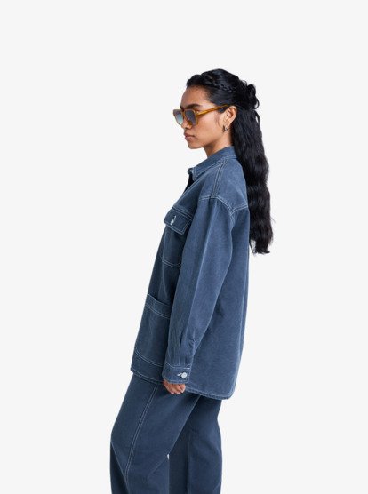 roxy, Chloe Kim Pop Stitch - Veste oversize à coupe décontractée pour Femme, TRUE BLACK (kvj0) Chloe Kim Pop Stitch - Oversized Relaxed Fit Shacket for Women  ERJJK03686