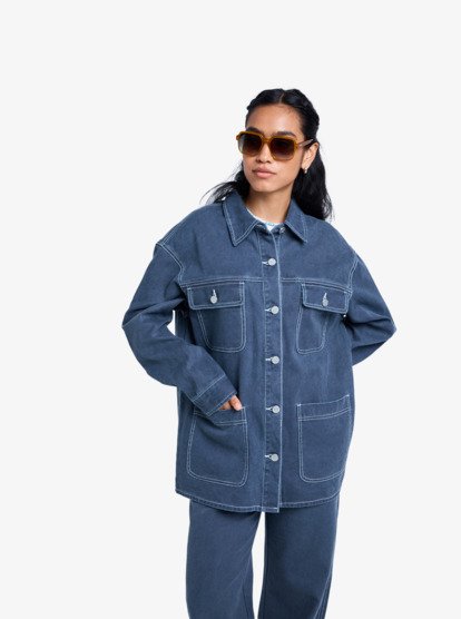 roxy, Chloe Kim Pop Stitch - Veste oversize à coupe décontractée pour Femme, TRUE BLACK (kvj0) Chloe Kim Pop Stitch - Oversized Relaxed Fit Shacket for Women  ERJJK03686