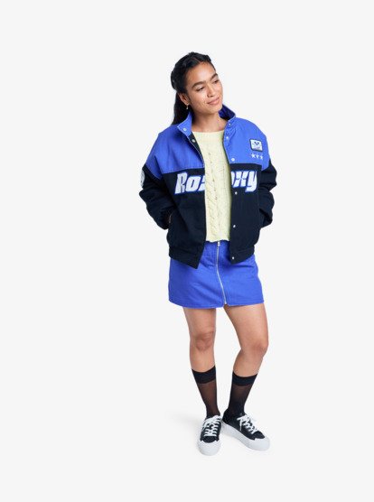 roxy, Chloe Kim Moto - Chaqueta bomber estilo motociclista para mujer, TRUE BLACK (kvj0) Chloe Kim Moto - Relaxed Moto Style Bomber Jacket for Women  ERJJK03688