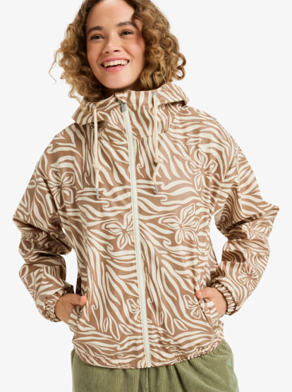 roxy, Wait For Me - Regenjas met print voor Dames, PARCHMENT ANIMAL FLORAL BIG (tec6) Wait For Me - Printed Rain Mac for Women  ERJJK03694