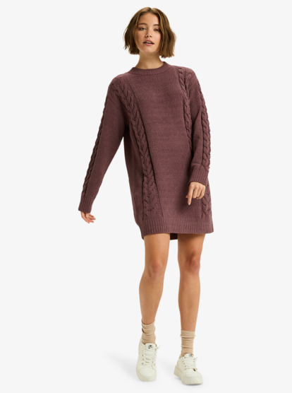 roxy, Missing The Waves - Mini robe pull en maille torsadée pour Femme, HUCKLEBERRY (rrf0) Missing The Waves - Long Sleeve Cable Knit Mini Sweater Dress for Women  ERJKD03534
