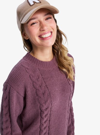 roxy, Missing The Waves - Mini robe pull en maille torsadée pour Femme, HUCKLEBERRY (rrf0) Missing The Waves - Long Sleeve Cable Knit Mini Sweater Dress for Women  ERJKD03534
