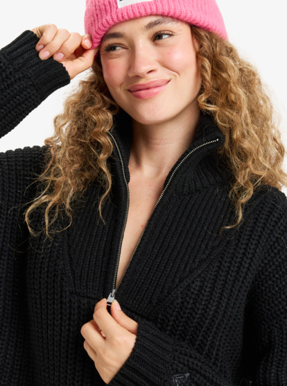 roxy, Home Again - Robe pull avec col semi-zippé pour Femme, ANTHRACITE (kvj0) Home Again - Long Sleeve Sweater Dress With Half Zip Collar Detail for Women  ERJKD03535