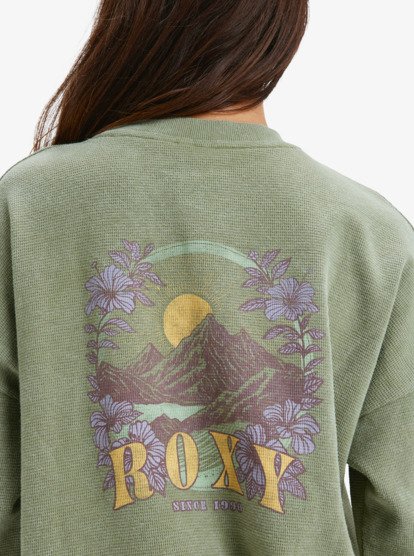 roxy, Eastside Midweight - Haut à col rond avec délavage pour Femme, OIL GREEN (gld0) Eastside Midweight - Crew Neck Top With Vintage Wash for Women  ERJKT04322