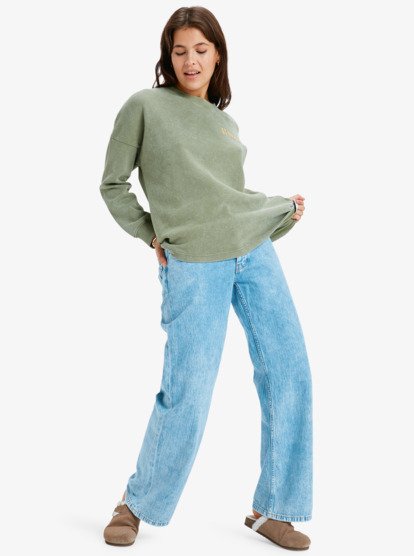 roxy, Eastside Midweight - Haut à col rond avec délavage pour Femme, OIL GREEN (gld0) Eastside Midweight - Crew Neck Top With Vintage Wash for Women  ERJKT04322