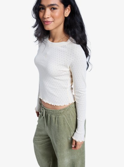roxy, Time Off Pointelle - Top traforato a maniche lunghe da Donna, PARCHMENT (tec0) Time Off Pointelle - Long Sleeve Pointelle Top for Women  ERJKT04331