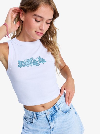 roxy, Iconic Days - Débardeur côtelé pour Femme, BRIGHT WHITE HIBICUS (wbb0) Iconic Days - Rib Knit Vest Top for Women  ERJKT04356