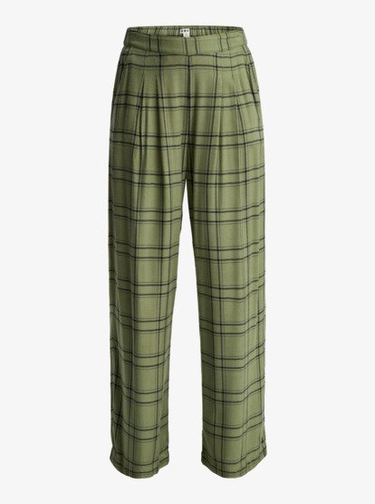 roxy, Great Influence - Relaxed flanellen broek voor Dames, OIL GREEN NATURAL PLAID (gld1) Great Influence - Relaxed Flannel Trouser Style Trousers for Women  ERJNP03665