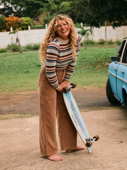 Surf On Cloud Cord - Corduroy Wide Leg Trousers for Women  ERJNP03678