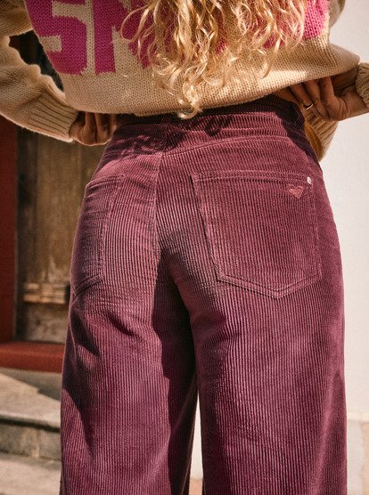 roxy, Surf On Cloud Cord - Pantaloni di velluto con gamba ampia da Donna, HUCKLEBERRY (rrf0) Surf On Cloud Cord - Corduroy Wide Leg Trousers for Women  ERJNP03678