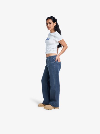 roxy, Chloe Kim Pop Stitch - Pantalon droit décontracté à taille basse pour Femme, TRUE BLACK (kvj0) Chloe Kim Pop Stitch - Low Rise Relaxed Straight Leg Trousers for Women  ERJNP03687